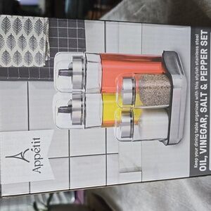 Appetit~Oil, Vinegar, Salt & Pepper Set~Stainless Steel~New